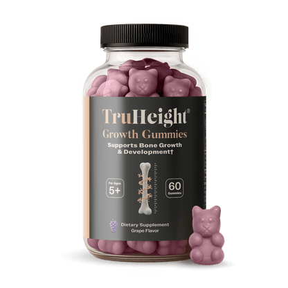 TruHeight® Growth Gummy supplement jar with bear-shaped gummies