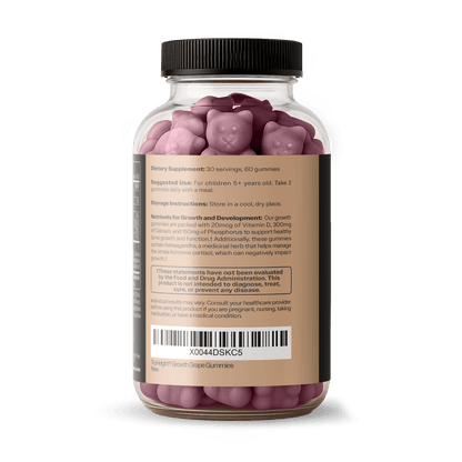 TruHeight® Growth Gummy jar, back view showing supplement facts